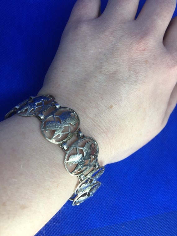 Vintage filigree silver bracelet Flower design hallmarked silver bracelet 1950/'s mid century Javanese Yogya silver jewelry