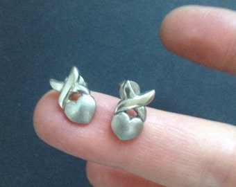 Valentine's Sterling Vintage Heart and Kisses Stud Earrings