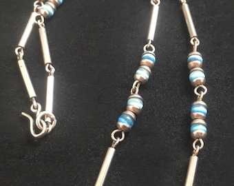 Sterling Silver and Blue Glass Bead Necklace