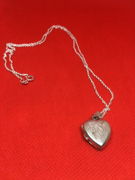 Vintage Sterling Heart Locket Long Necklace