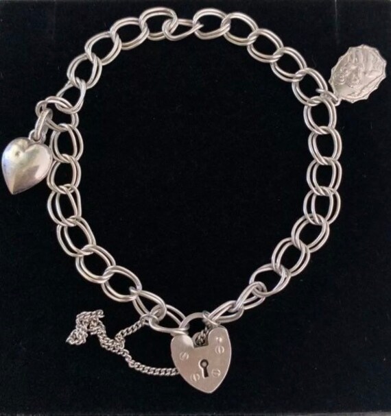 Vintage Sterling Heart Padlock & Charm Bracelet