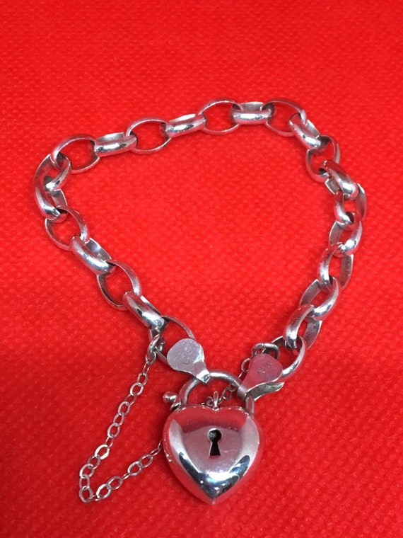 Vintage Sterling Bubble Heart Padlock Bracelet