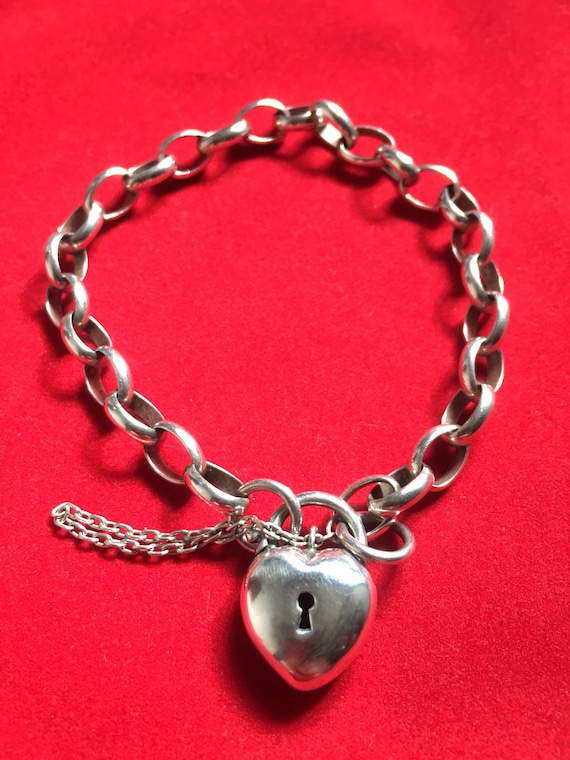 Vintage Sterling Bubble Heart Padlock Bracelet