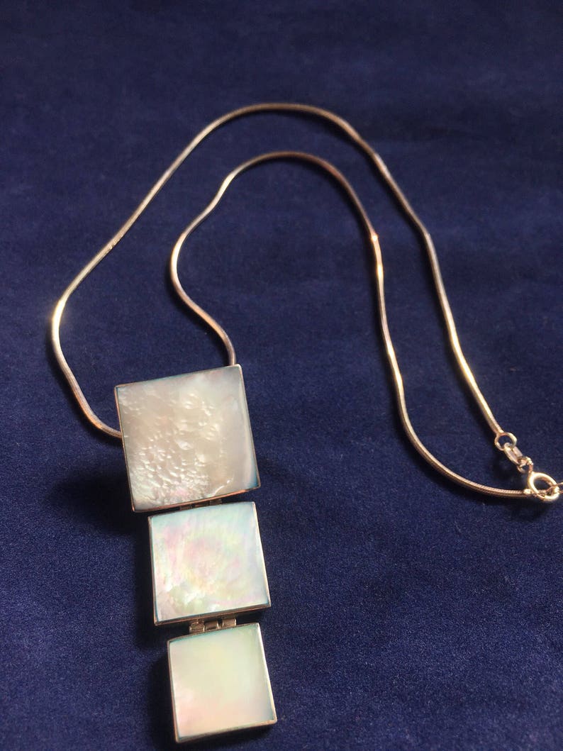 Vintage Retro Sterling Silver MOP Necklace