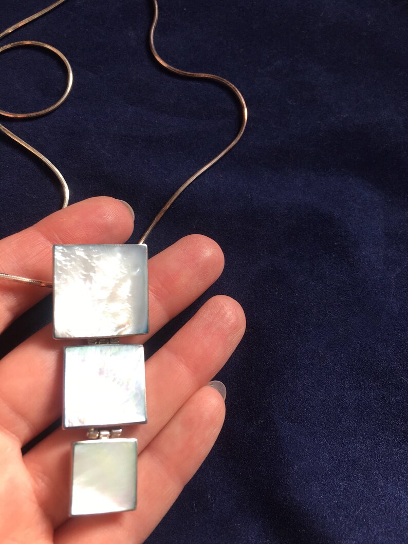 Vintage Retro Sterling Silver MOP Necklace
