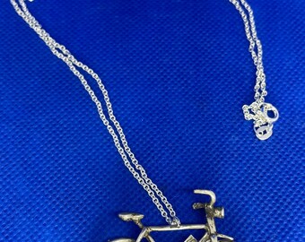Vintage 925 Sterling Bicycle Pendant Long Chain Necklace