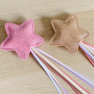 Glitter Star Wand with Pink and Purple Ribbons – Magic Fairy Wand for Kids, Imaginative Play, Princess Dress Up, Birthday Gift, Party Favour
