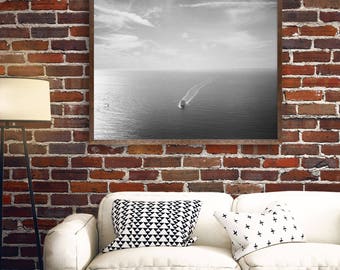 Above the Bay Area Ocean with Ship aerial view print art