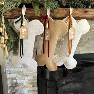 Dog Bone Christmas Stocking with Small bow - Personalized Pet Stocking