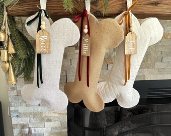 Dog Bone Christmas Stocking with Small bow - Personalized Pet Stocking