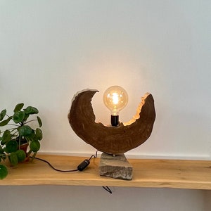 Table lamp from old Oak tree with Led lamp