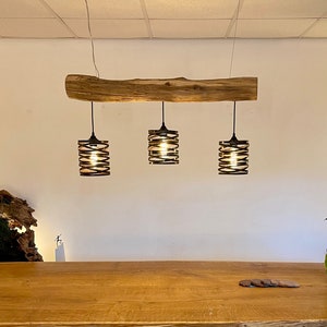 Ceiling lamp driftwood lamp of 100 cm long Oak branch with 3 pendants.