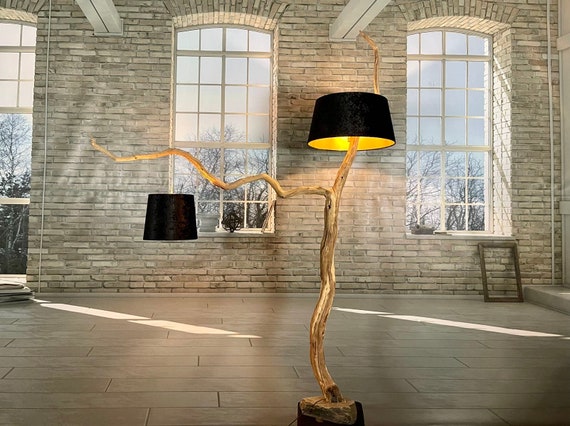 Lampadaire, lampe en bois, salon, lampe de lecture en branche de