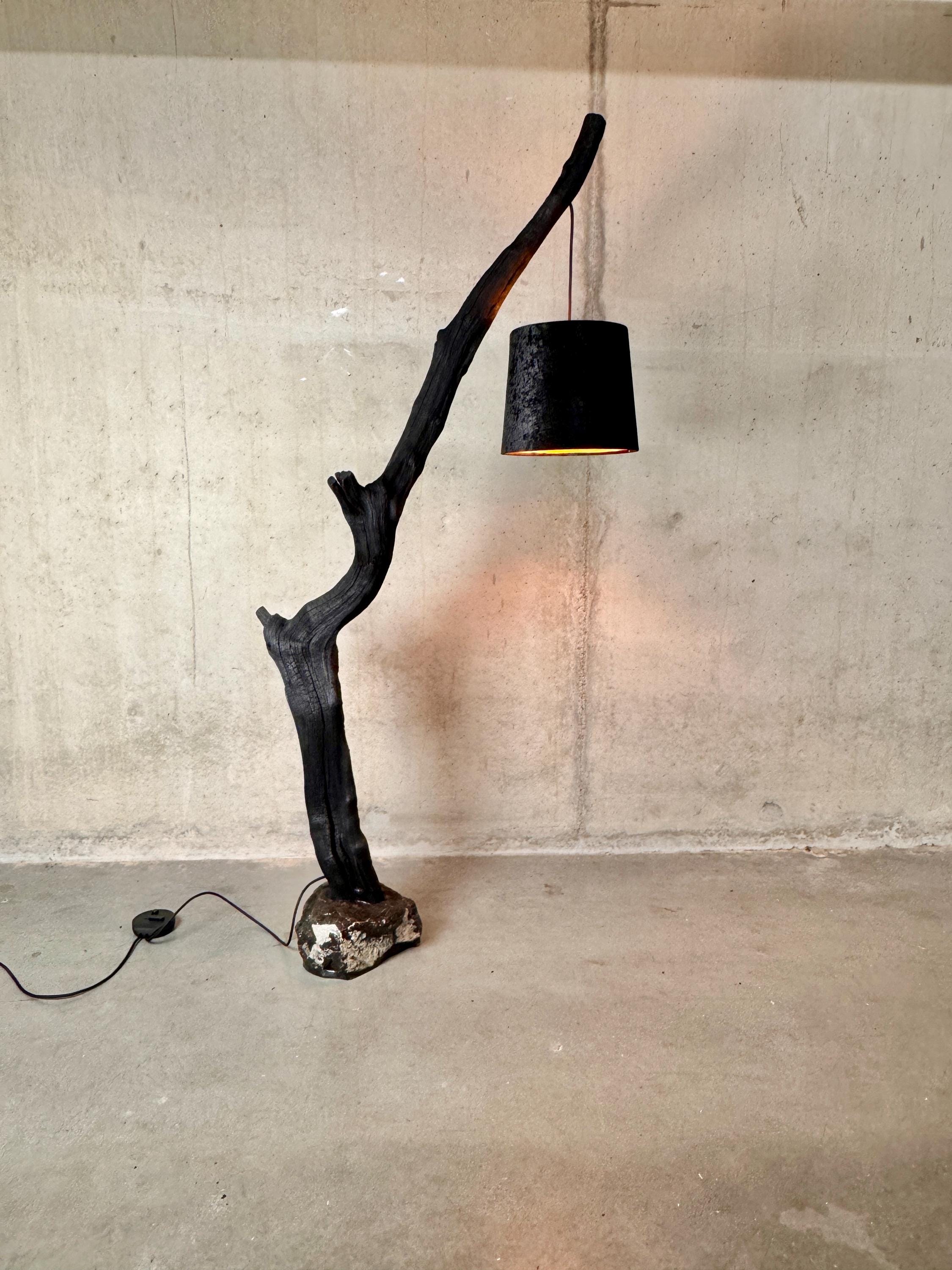 Burnt Wood Sustainable Handmade Floor Lamp Made of Yakisugi Oak