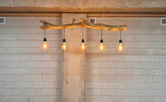 Driftwood ambient lighting 【流木照明】y001 Rustic Driftwood Ceiling Lamp With Edison LED Lamps, Length 155 Cm