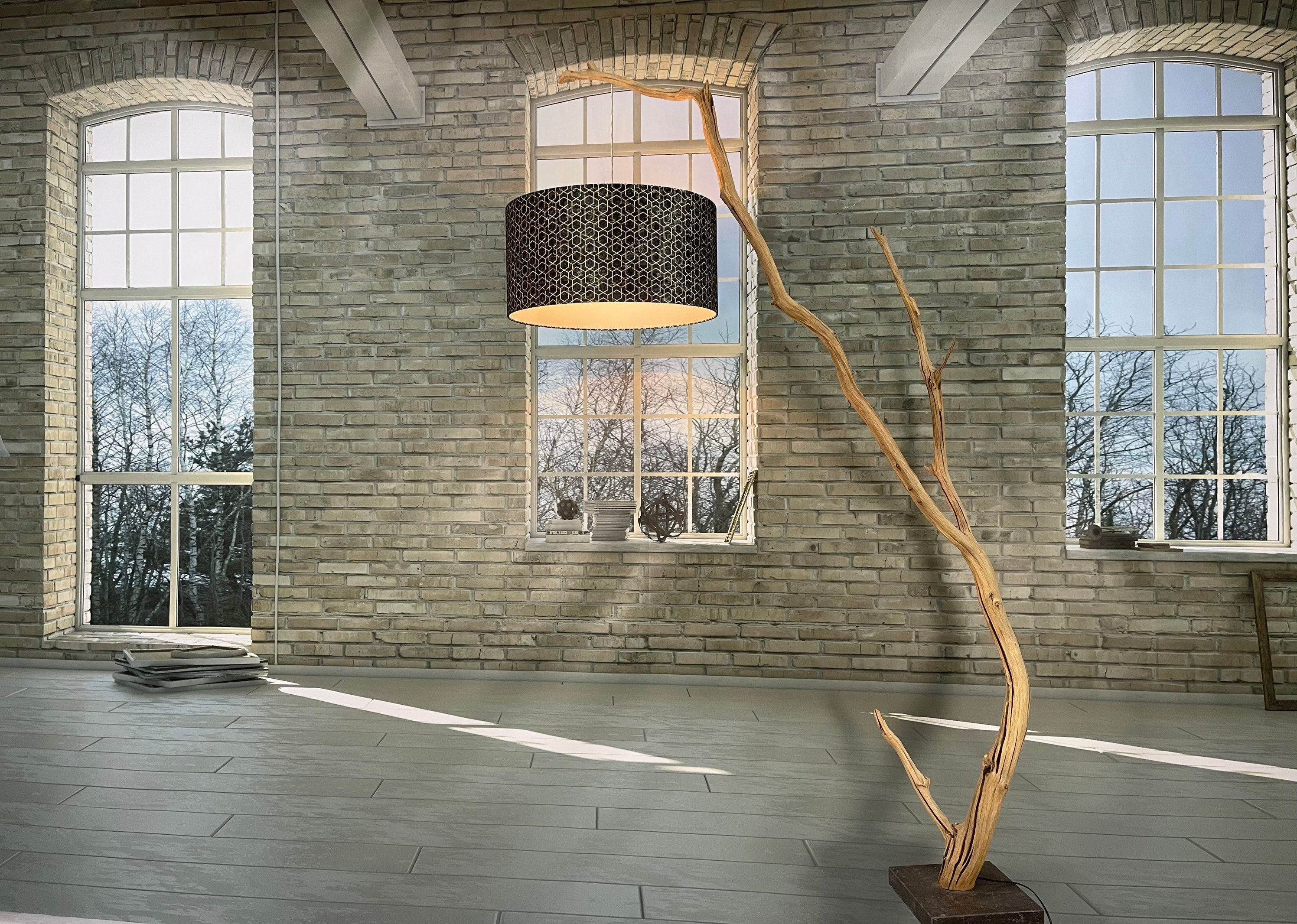 Floor Lamp Wooden Lamp Driftwood Arc Lamp of Decorative Old Oak
