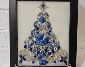 Vintage Jewelry Christmas Tree, Framed Jewelry Tree, Unique, One of a Kind Christmas Decoration Gift