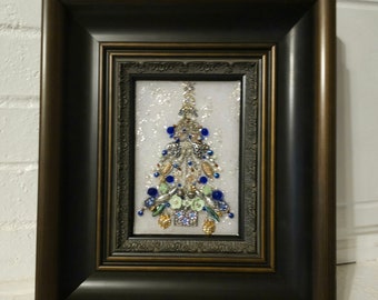 Vintage Jewelry Christmas tree, Unique, One-of- a- Kind Framed Art, Christmas Decoration, Christmas Wall Hanging