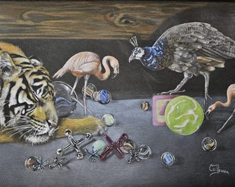 Giclee Print, Original Whimsical Animal Art, Under the Bed, Art that Tells a Story,