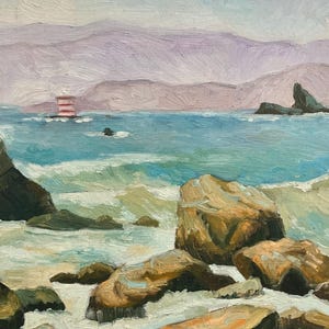 Small Print from an Original Oil Painting of the Buoy in the San Francisco Channel. Unique Art for a Small Space, with mat.