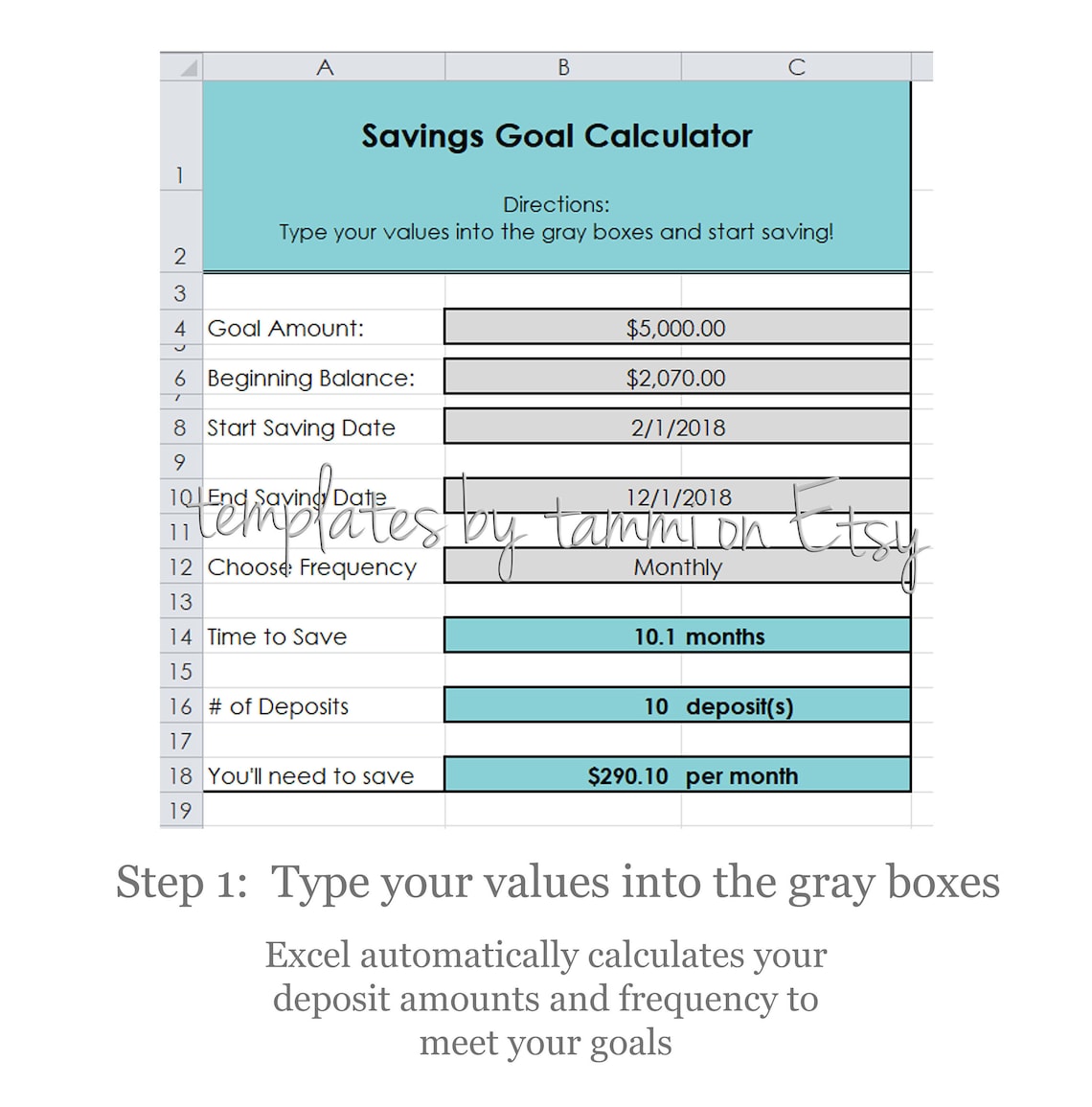Easy Excel Savings Goal Calculator Savings Calculator Etsy
