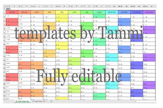2022 one page excel calendar etsy