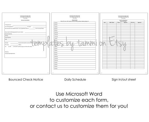 daycare form pack daycare records daycare forms editable etsy