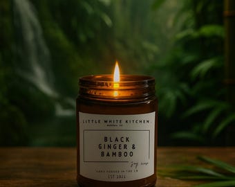 Black Ginger Bamboo Soy Candle | Wooden Wick, Amber Glass Jar