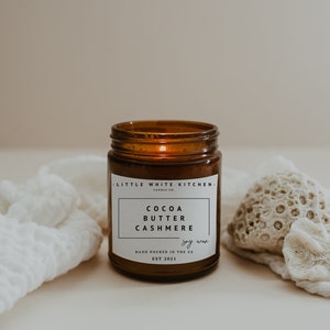 Cocoa Butter Cashmere Soy Wax Candle | Best Wax Melts | Natural | Wood Wick | Amber Glass Jar | Best Gift Idea | Gift for Mom | Scented