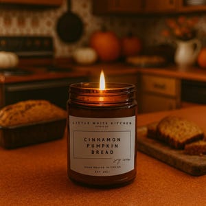 Cinnamon Pumpkin Bread Soy Wax Candle | Soy Candle | Wooden Wick | Homemade | Fall Candle | Autumn Candle | Amber Glass Jar | Scented Candle