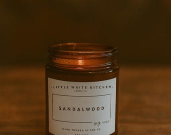 Sandalwood Soy Wax Candle, Wooden Wick