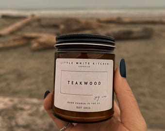 Teakwood Soy Candle – Wood Wick, Earthy Scent