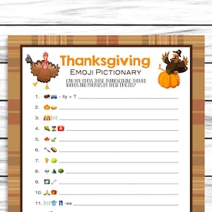 Thanksgiving Emoji Pictionary Party Game For Adults Kids, Thanksgiving Dinner Printable Quiz, Family Game, Office, Work Classroom Idea