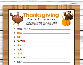 Thanksgiving Emoji Pictionary Party Game For Adults Kids, Thanksgiving Dinner Printable Quiz, Family Game, Office, Work Classroom Idea