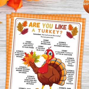 Funny Like A Turkey Printable Thanksgiving Game, Virtual Team Building Ice Breaker Turkey Day For Kids & Adults, Friendsgiving Activity Idea