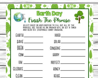 Earth Day Finish The Phrase Game, Earth Day Game for Kids, Adults, Office Parties, Family, Classroom Game, Printable Or Virtual Instant