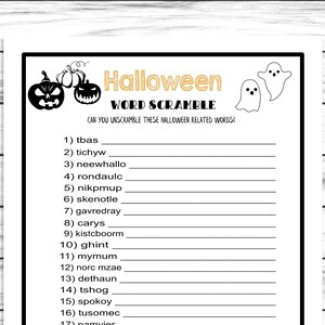 Halloween Wort Scramble Spiel, virtuelles oder druckbares Halloween Kostüm Party Spiel, Halloween Wort Puzzle für Kinder oder Erwachsene, Lustige Aktivität