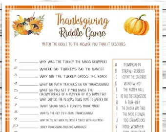 Thanksgiving Riddle Game, Printable Or Virtual Turkey Day Trivia Quiz For Kids & Adults, Fun Friendsgiving Trivia, Office, Classroom Party