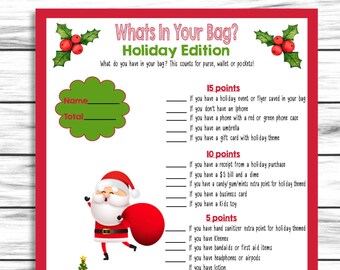 Christmas Game, Whats In Your Bag Purse Wallet, Christmas Party, Xmas Party Activity, Xmas Party Game, Xmas Party Ideas, Holiday Party Game