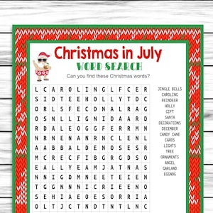 Christmas in July Word Search, Party Game, Word Find Game, for Adults Kids, Decor Favors, Zoom 