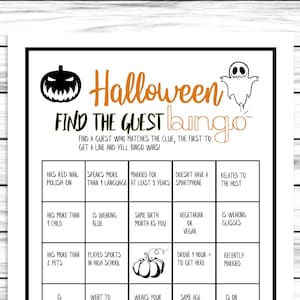 Halloween Finde den Gast Bingo-Spiel, virtuelles oder druckbares Halloween-Kostüm-Party-Spiel, Halloween-Eisbrecher für Erwachsene, lustige Aktivität