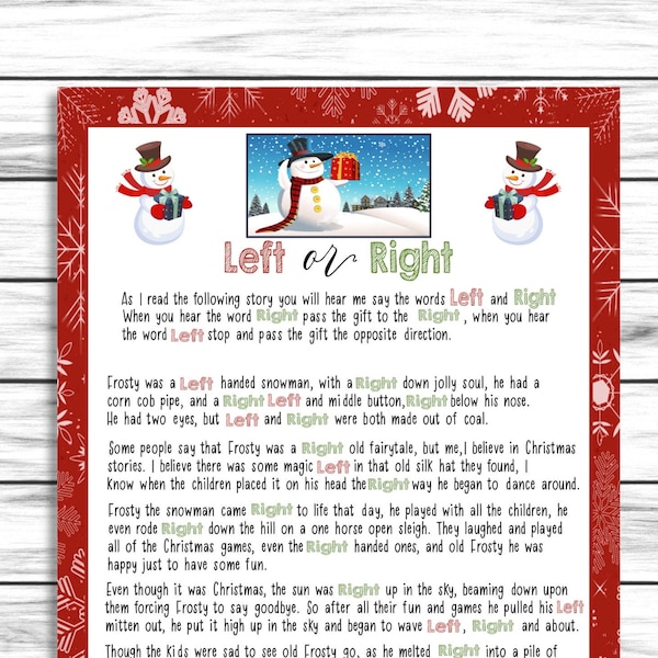 Pass the Gift Game, Pass the Present Game, Left or Right Game, Christmas Party Game, Christmas Eve Game, Instant Download, Xmas Game