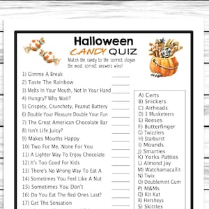 Halloween Candy Trivia Game, Virtual Or Printable Halloween Costume Party Game, Halloween Candy Quiz For Kids Or Adults, Fun Activity
