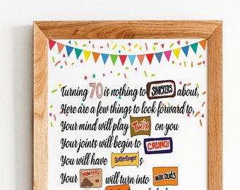 70th Birthday Poster, Sign, Ideas, Decorations, Funny, 70th Birthday Gift For Him Or Her, 70th Birthday Party, Unique, Candy Bar Sign