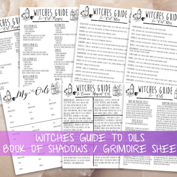 Witches Guide To Essential Oils Book Of Shadows Pages, Witchcraft Supplies Reference Pages, Basic Witchcraft Grimoire Printable Pages, Oils