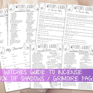 Witches Guide To Incense Book Of Shadows Pages, Witchcraft Supplies Reference Pages, Basic Witchcraft Grimoire Printable Pages, Incense Use