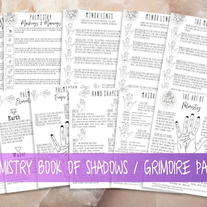 Palmistry Book Of Shadows Pages, Witch Supplies Tools Reference Page, Basic Witchcraft Grimoire Printable Pages, How To Read Palms
