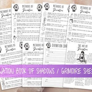 Divination Book Of Shadows Pages, Basics Of Divination, Beginner Witchcraft Supplies Reference Pages, Witchcraft Grimoire Printable Pages