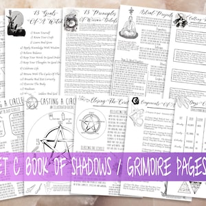 Witchcraft Basic Printable Grimoire Pages, Book of Shadows Pages, Casting Circles, Calling Elements, Astral Projection, Magic Set C