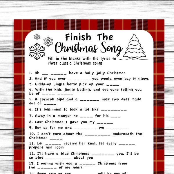 Christmas In July Finish The Song, Party Game, Song Game, For Adults Kids, Decor Favors, Zoom Game, Printable Games, Instant Download